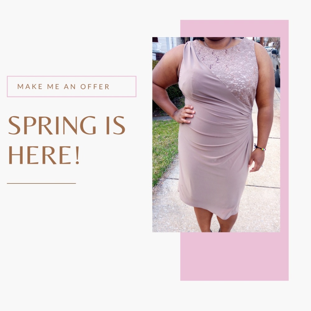 R &M Richards Plus Size Taupe/Sequin Dress